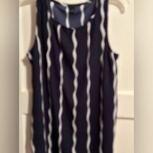 Navy blue and white striped blouse Medium NWOT